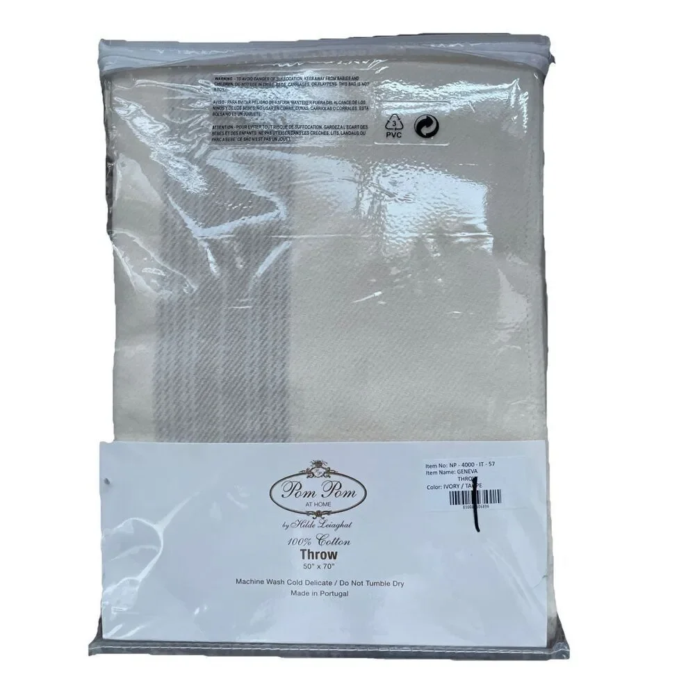 New in Package POM POM AT HOME Geneva Throw Blanket Ivory/Taupe 50x70